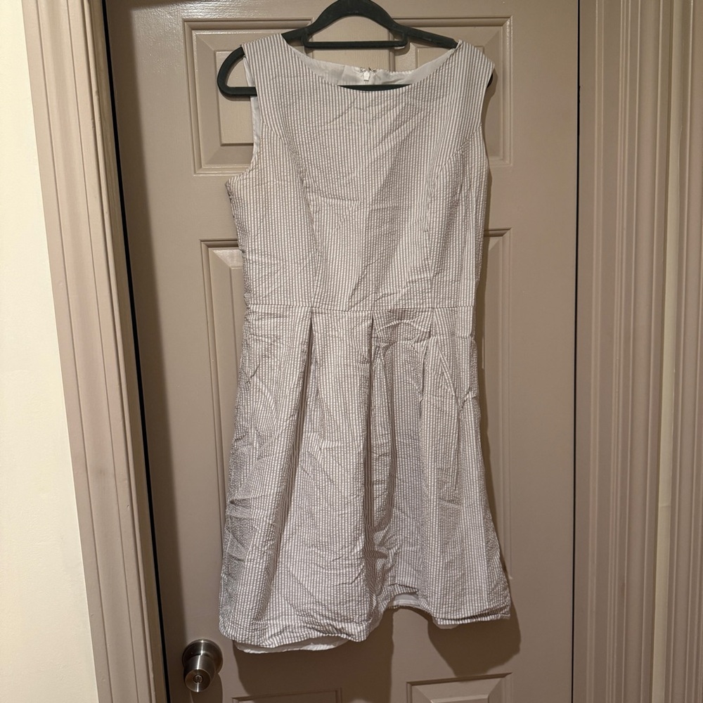 Seersucker Grey and White Striped Dress Knee Length